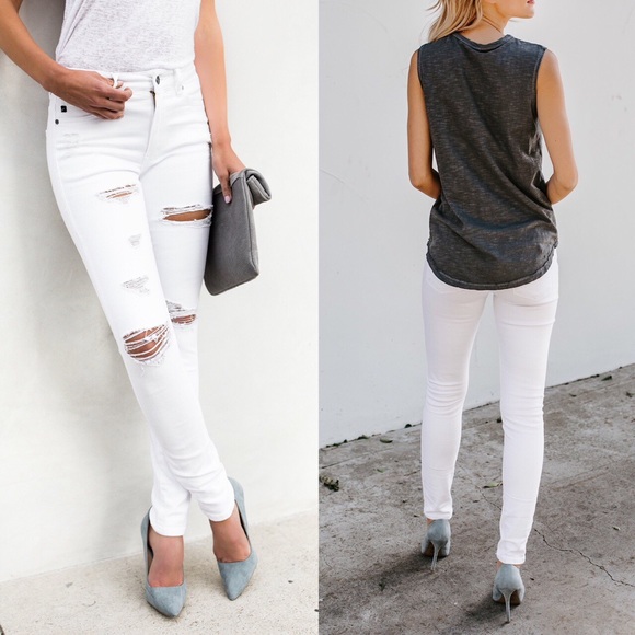 White Distressed Skinny Jeans - Picture 3 of 4